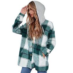 Womens Oversized Check Shirt Jacket, Lumberjack Jacket Oversized Shirt Blouse Womens Blouse Checked Shirt Long Sleeve Blouse Urban Style Casual Shirt Long Button Down Plaid Shirt Blouse (Green XL) von URFEDA