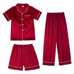 URMAGIC 3PCS Mädchen Satin Pyjamas Sets Seide Pjs Stet für Mädchen Sommer Frühling Pyjamas Kurze Ärmel Nachtwäsche Schlafanzug Geschenke für Mädchen 4 5 6 7 8 9 10 11 12 13 14 Jahre von URMAGIC