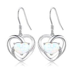 Herz Ohrringe für Frauen 925 Sterling Silber Opal Herz Dangle Drop Ohrringe Opal Schmuck für Frau Mädchen von URONE