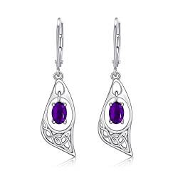 Keltischer Knoten Amethyst Ohrringe Sterling Silber Birthstone Leverback Dangle Ohrringe Erstellt Edelsteine Schmuck für Frauen Mutter von URONE