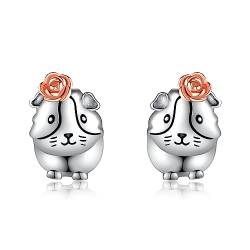 Meerschweinchen-Ohrringe Sterlingsilber Hamster Rosenblüten-Ohrstecker Niedlicher Tierschmuck Geschenke für Frauen und Mädchen von URONE