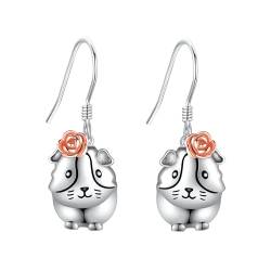 Meerschweinchen-Ohrringe Sterlingsilber Hamster Rosenblume Baumelnde Ohrringe Niedlicher Tierschmuck Geschenke für Frauen und Mädchen von URONE