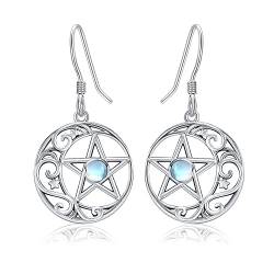 Pentagramm Ohrringe Sterling Silber Pentagramm Halbmond Mondstein Ohrringe Wicca Schmuck Geschenke für Frauen von URONE