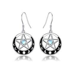 Pentagramm-Ohrringe aus Sterlingsilber Halbmond Phase Pentagramm Mondstein Ohrringe Wicca-Schmuck Geschenke für Frauen von URONE