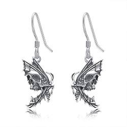 Schädel Motte Ohrringe Sterling Silber Totenkopf Motte Ohrringe Gotische Motte Schmuck Geschenke für Frauen Männer von URONE
