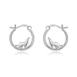 Sterling Silber Wolf Hoop Earrings Wolf Schmuck Geschenke für Frauen Mädchen Teenager von URONE