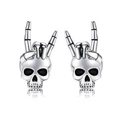 Totenkopf-Ohrringe 925er-Sterlingsilber Skelett-Hand-Ohrstecker Gotik Totenkopf-Schmuck Geschenke für Damen und Herren von URONE