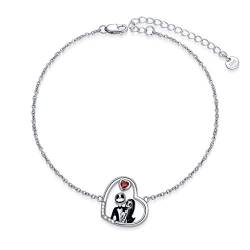 URONE Albtraum Armbänder Geschenke Sterling Sliver Jack und Sally Herz Armbänder Jack und Sally Weihnachtsschmuck Totenkopf Armbänder Geschenke für Frauen von URONE