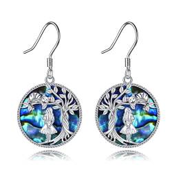 URONE Alice in Anhänger Ohrringe Sterling Silber Abalone Muschel Baum des Lebens Wunderland Katze Ohrringe Schmuck Geschenke für Frauen Mädchen von URONE