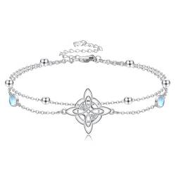 URONE Hexen Knoten Armband 925 Sterling Silber Mondstein Keltischer Knoten Layered Armband für Frauen Wicca Schmuck Geschenke für Mädchen von URONE