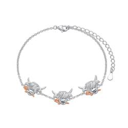 URONE Highland Cow Armband 925 Sterling Silber Verstellbar Armband Highland Cow Schmuck Geschenke Für Frauen Mädchen von URONE