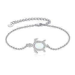 URONE Meeresschildkröte Armband 925 Sterling Silber Verstellbares Strandarmband mit Opal Sommer Strand Schmuck Geschenke für Frauen Männer Mädchen von URONE