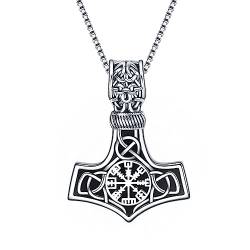 URONE Wikinger Thors Hammer Halskette Sterling Silber Keltischer Knoten mit Schwarzem Obsidian Mjolnir Nordischer Geburtstag Wikinger Schmuck Geschenk für Männer von URONE