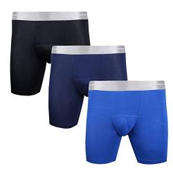 URROA Herren Boxershorts3 Packungen Langbeinige Sport-Unterwäsche Für Herren Aus Modal-Boxerhosen Laufende Anti-Verschleiß-Boxerhosen Mit Langen Beinen,Schwarz+Marine+Blau,7XL von URROA