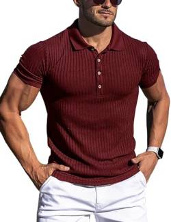 URRU Herren Muscle T Shirts Stretch Kurzarm Workout Tee Casual Slim Fit Polo Shirt - Rot - XX-Large von URRU