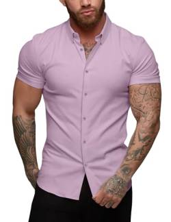 URRU Herren Muskel Business Kleid Hemden Regular Fit Stretch Kurzarm Casual Button Down Hemden Lavendel L von URRU