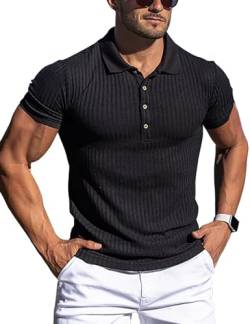URRU Herren-Muskel-T-Shirt, Stretch, lang- und kurzärmelig, Workout-T-Shirt, lässig, schmale Passform, 1 kurze Ärmel, schwarz, L von URRU