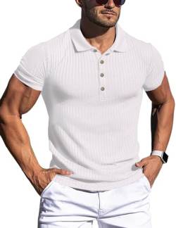 URRU Herren Muskel-T-Shirt, Stretch, lang- und kurzärmelig, Workout-T-Shirt, lässig, schmale Passform, 1 kurze Ärmel, weiß, Klein von URRU