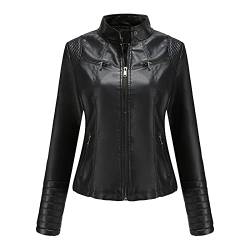 URSING Damen Lederjacke Stehkragen Kunstlederjacke Winddicht Warm Verdicken Reißverschluss Jacke Stehkragen PU Lederjacke Retro Motorradjacke von URSING