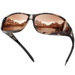 URUMQI Polarisierte Sonnenbrille Herren Damen UV400 Schutz Wrap Around Blendschutz Sonnenbrille für Brillenträger Fit over Brille Fahren Angeln Beige Schildpatt Rahmen von URUMQI