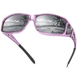 URUMQI Polarisierte Sonnenbrille Herren Damen UV400 Schutz Wrap Around Blendschutz Sonnenbrille für Brillenträger Fit over Brille Fahren Angeln Lila Rahmen von URUMQI