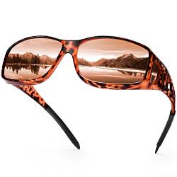 URUMQI Polarisierte Sonnenbrille Herren Damen UV400 Schutz Wrap Around Blendschutz Sonnenbrille für Brillenträger Fit over Brille Fahren Angeln Schildpatt Rahmen von URUMQI