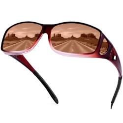 URUMQI Polarisierte Sonnenbrille Herren Damen UV400 Schutz Wrap Around Blendschutz Sonnenbrille für Brillenträger Fit over Brille Fahren Angeln Weinrot Rahmen von URUMQI