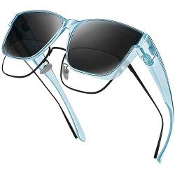 URUMQI Polarisierte Sonnenbrille Herren Damen UV400 Schutz übergroße Quadratische Sonnenbrille für Brillenträger Fit over Brille Fahren Angeln Blau Rahmen von URUMQI