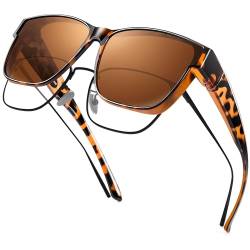 URUMQI Polarisierte Sonnenbrille Herren Damen UV400 Schutz übergroße Quadratische Sonnenbrille für Brillenträger Fit over Brille Fahren Angeln Schildpatt Rahmen von URUMQI