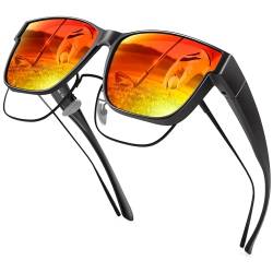 URUMQI Polarisierte Sonnenbrille Herren Damen UV400 Schutz übergroße Quadratische Sonnenbrille für Brillenträger Fit over Brille Fahren Angeln Schwarzer Rahmen von URUMQI