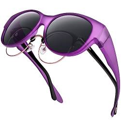 URUMQI Sonnenbrille für Brillenträger Damen Überzieh Sonnenbrille UV400 Schutz Blendschutz Polarisierte Sonnenbrille Fit over Brille Ultra Leicht Rundes Katzenauge Lila Rahmen von URUMQI