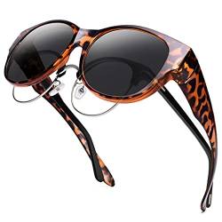 URUMQI Sonnenbrille für Brillenträger Damen Überzieh Sonnenbrille UV400 Schutz Blendschutz Polarisierte Sonnenbrille Fit over Brille Ultra Leicht Rundes Katzenauge Schildpatt Rahmen von URUMQI