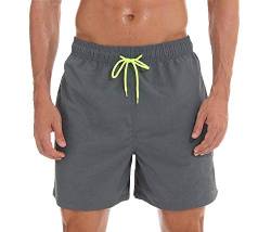 URVIP Badehose für Herren mit Reißverschlusstasche Atmungsaktiv Wasserabweisend Badeshorts Männer Trainingsshorts Elastisch Verstellbar Mit Tunnelzug Meshfutter Grau XXXL von URVIP