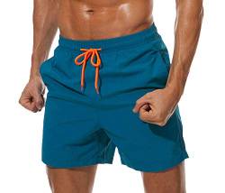 URVIP Badehose für Herren mit Reißverschlusstasche Atmungsaktiv Wasserabweisend Badeshorts Männer Trainingsshorts Elastisch Verstellbar Mit Tunnelzug Meshfutter Pfau XXXL von URVIP