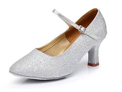 URVIP Damen Glitzer Knöchelriemen Tanzschuhe für Party Hochzeit, Standard Latein Tango Salsa Schuhe Klassische Pumps Elegante Brautschuhe QR-1908 Silber 38 2/3 EU von URVIP