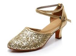 URVIP Damen Pailletten Ballsaal Salsa Latin Tanzschuhe mit 5cm Absatz QR-1915 Gold 37 EU von URVIP