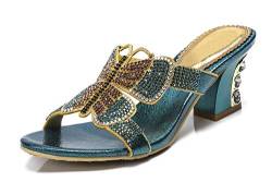 URVIP Damen Schleife Muster Rhinestone Wedge Slippers Sandalen Kleid Schuhe Blau 34 2/3 EU von URVIP