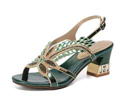 URVIP Frau Blumen Pfau Muster Handgemachte Strass Sandalen Hochzeitsschuhe Grün 38 EU von URVIP