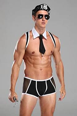 URVIP Herren Sexy Dessous Set Rollenspiel Polizist Uniform Nachtclub Kostüm Outfit One Size Polizei-03 von URVIP