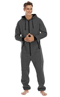 URVIP Mens Jumpsuits mit Kapuze Voller Reißverschluss Einteiler Leichtes Strampler Athletisches Laufen Jogging Trainingsanzug mit Kängurutaschen Dunkelgrau M von URVIP