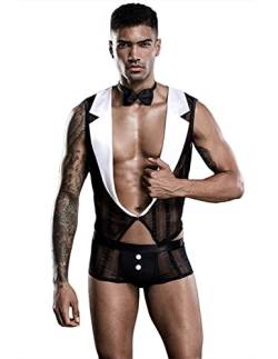 URVIP Nachtclub Herren Erotische Unterwäsche Bar Gay Kellner Erotik Uniform Diener Kleid Kostüm Outfit Schwarz One Size von URVIP