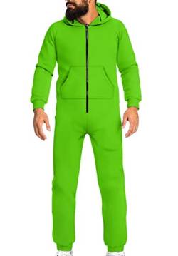 URVIP Unisex Erwachsene Fleece Einfarbig Strampler Kapuzenpyjamas 1-Teilig Kostüme Reißverschluss Jumpsuit Freizeit Outfits Hellgrün 3XL von URVIP