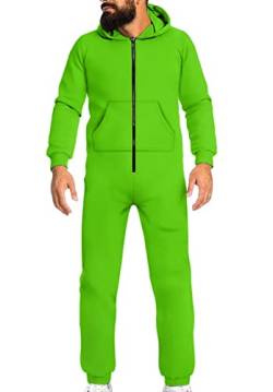 URVIP Unisex Erwachsene Fleece Einfarbig Strampler Kapuzenpyjamas 1-Teilig Kostüme Reißverschluss Jumpsuit Freizeit Outfits Hellgrün L von URVIP