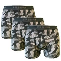 3X Boxershorts Herren Baumwolle Unterhosen Unterwäsche Baumwolle Retroshorts (DE/NL/SE/PL, Alphanumerisch, XL, Regular, Regular, 3er Pack Camo Grau) von USA Griffin