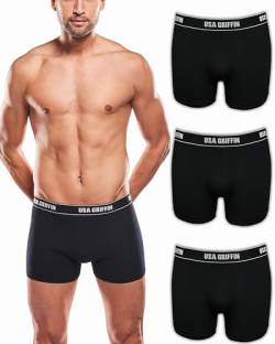 USA Griffin Boxershorts Herren Unterhosen Männer Unterwäsche Men Shorts Pants Baumwolle Underwear Bottoms Boxers 3er Pack (DE/NL/SE/PL, Alphanumerisch, L, Regular, Regular, Schwarz) von USA Griffin