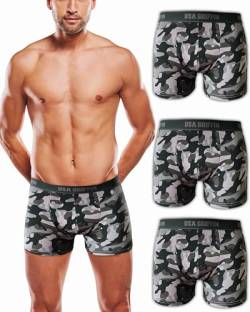 USA Griffin Boxershorts Herren Unterhosen Männer Unterwäsche Men Shorts Pants Baumwolle Underwear Bottoms Boxers 3er Pack (DE/NL/SE/PL, Alphanumerisch, XXL, Regular, Regular, Camouflage Grau) von USA Griffin