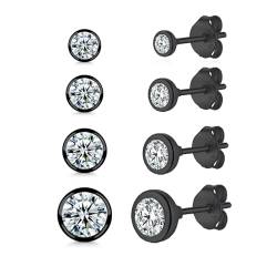 Damen Ohrstecker Silber 925 Schwarz Gold- 4 Paar Klein Sterling Silber Stäbe Ohrstecker Ohrringe Set mit Zirkonia Schlafen Knorpel Tragus Modeschmuck für Damen Herren Geschenke 2/3/4/5mm von USEEDOVIA