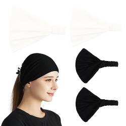 Sport Stirnbänder, 4Pcs Elastische rutschfeste Kopfbänder Haarbänder Sportliche Stirnband Schweißband, für Laufen, Radfahren, Yoga, Basketball (Schwarz und weiß) von USTNIR