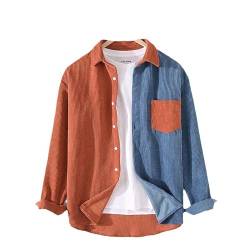 USTZFTBCL Color Blocking Herrenbekleidung Pocket Outwear Herren Herbst Langarmshirts verdicken Cord Freizeithemd Mäntel L048 Orange L von USTZFTBCL