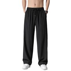 USTZFTBCL Ice Seidenhose Herren Sommerhosen Herren Trend losen gerader, dünne lässige Hosen atmungsaktive Sporthosen Männer Männer Black 2XL von USTZFTBCL